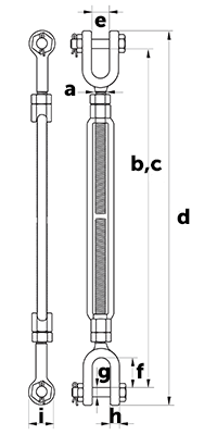 Tensor de cable de acero. Modelo de horquilla a anilla de rosca 10